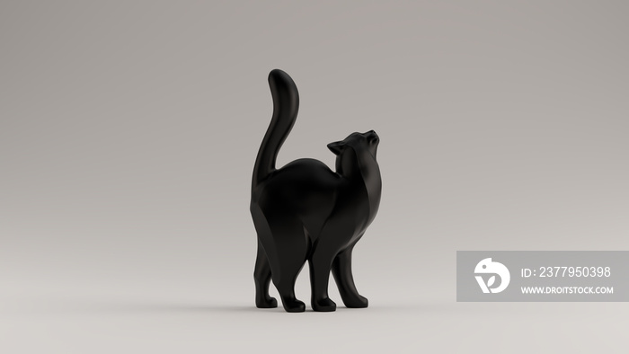 黑猫造型雕塑，尾巴向上右视图3d