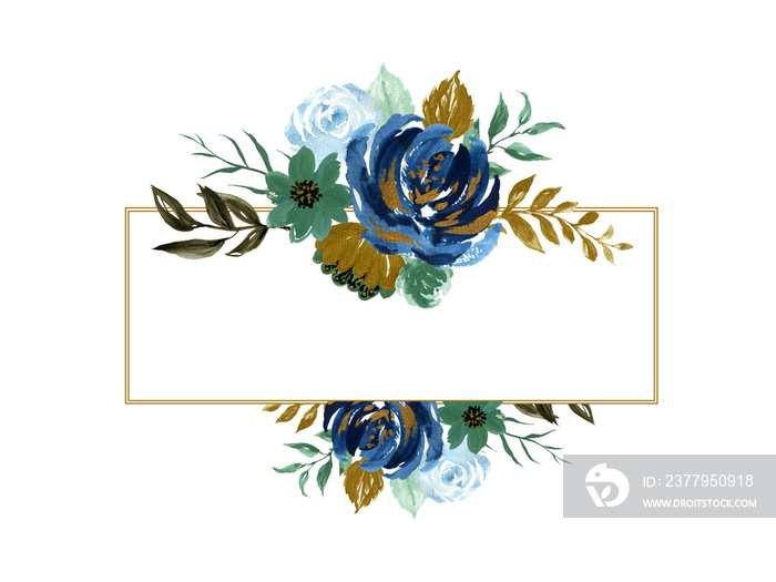 Watercolor illustration Botanical black and gold rose royal indigo navy blue leaves collection Set o