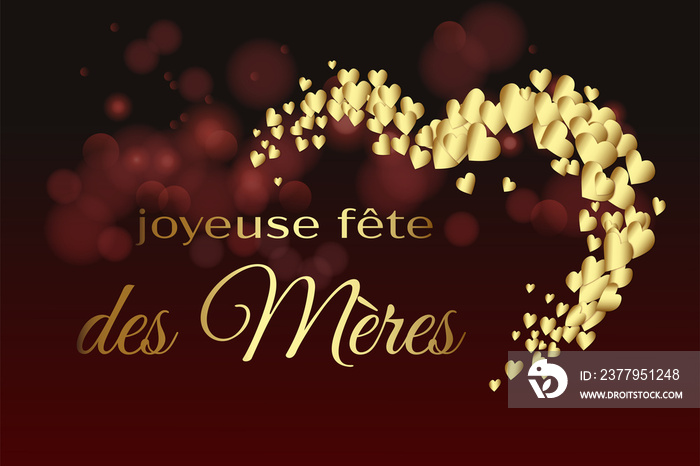 carte ou bandeau sur une joyeuse fête des mères en or sur un fond en dégradé marron et noir avec des