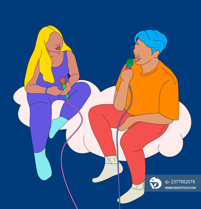 Two people singing karaoke on a cloud (2)