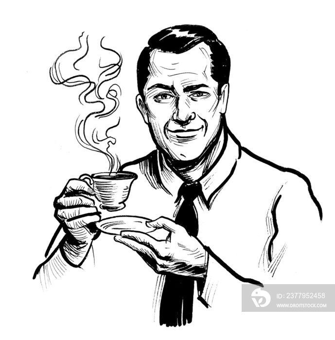 英俊的男人在喝咖啡