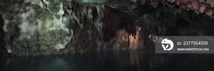 地下河，带池塘的洞穴，地牢全景