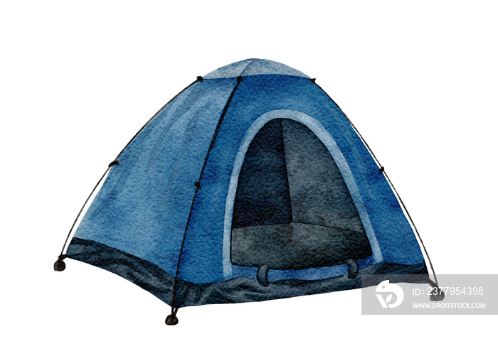 Hand drawn watercolor illustration with camping tent isolated on white backgroun