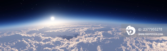 The sun over the clouds, panorama of the clouds, flight over the clouds. 3d rendering