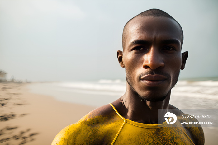 portrait of young man by the shoreline