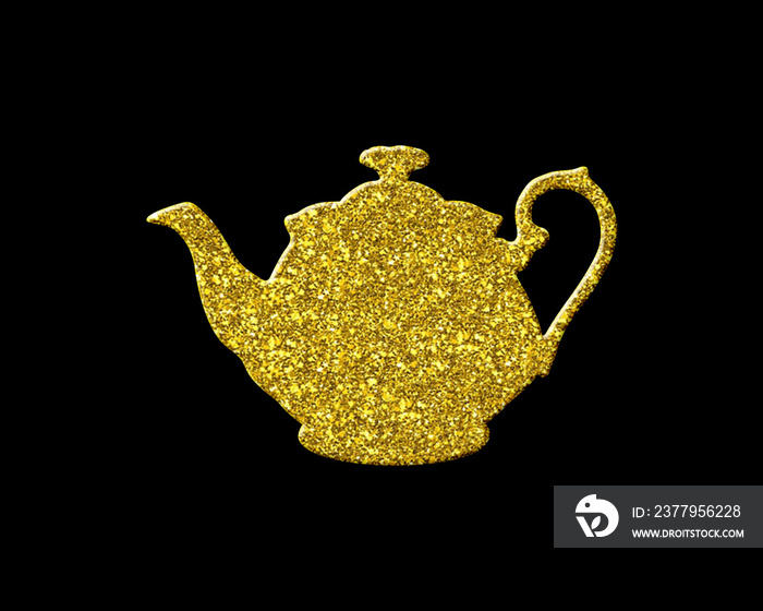 茶壶，茶壶水壶金色闪光图标符号插图