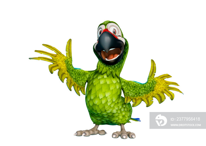 green parrot cartoon is so happy  in a white background