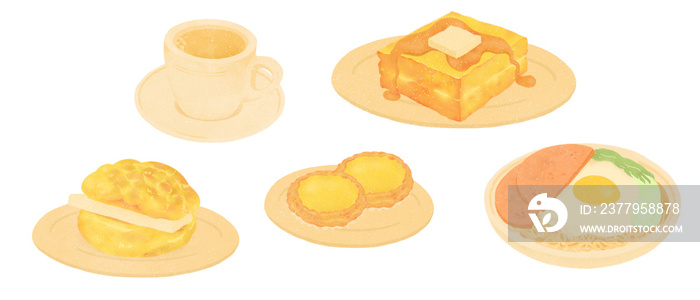 Hong Kong cafe teahouse food icons on transparent background