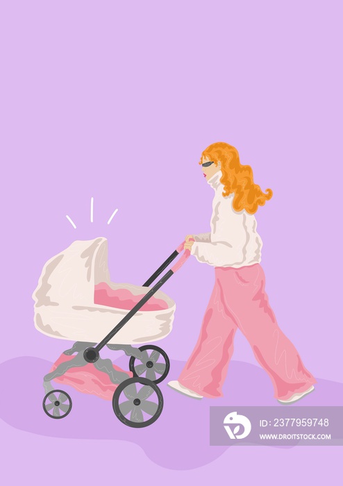 Woman walking with pram