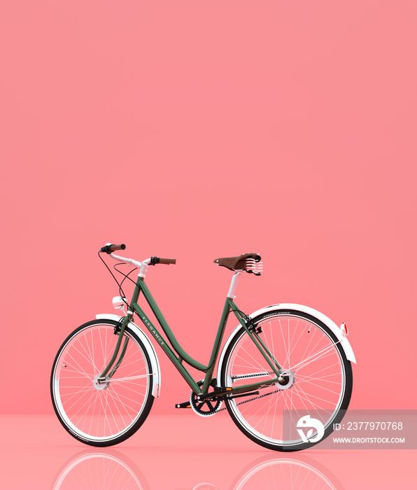 自行车在柔和的颜色背景下，三维渲染