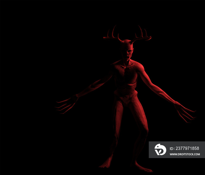 Long clawed monster creature with antlers in red light