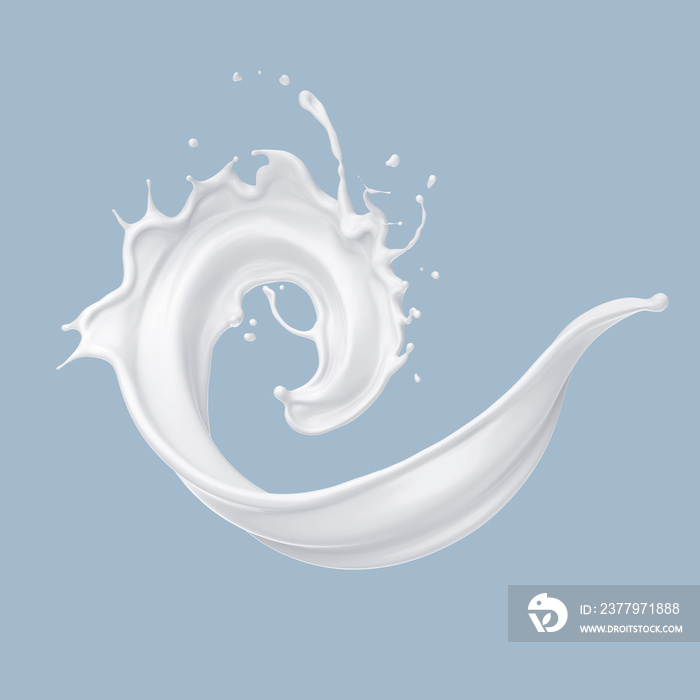 milk or yogurt splash isolated on white background, 3d rendering Include clipping path.