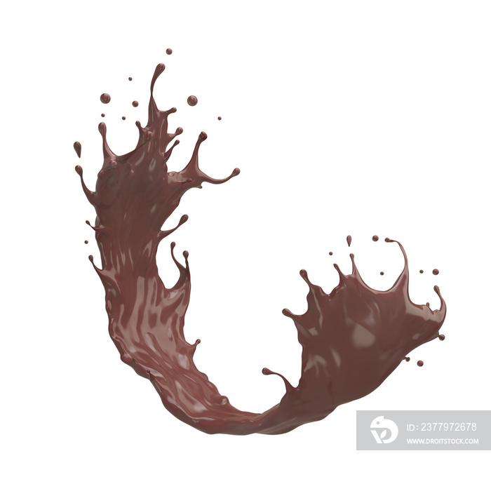 3d rendering of Chocolate splash isolated on white background with clipping path