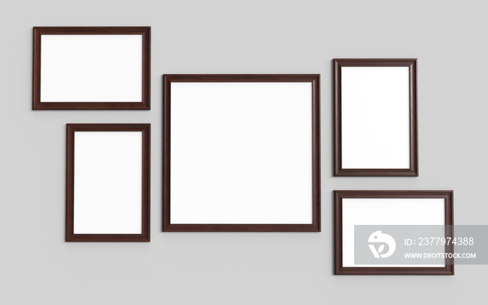 Picture frames on grey wall mockup