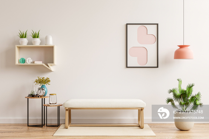 Interior wall mockup in living room have muji chair and decoration.