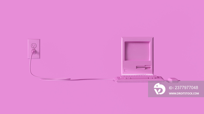 粉红色复古电脑键盘和鼠标三维插图三维渲染