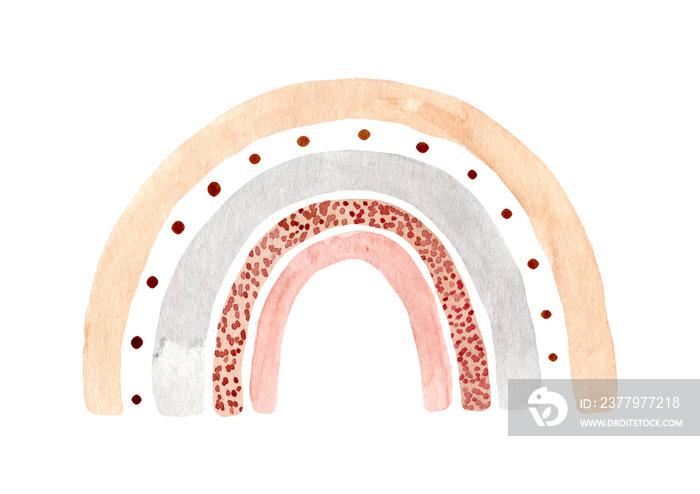 水彩手绘可爱的彩虹。插图孤立在白色背景上。