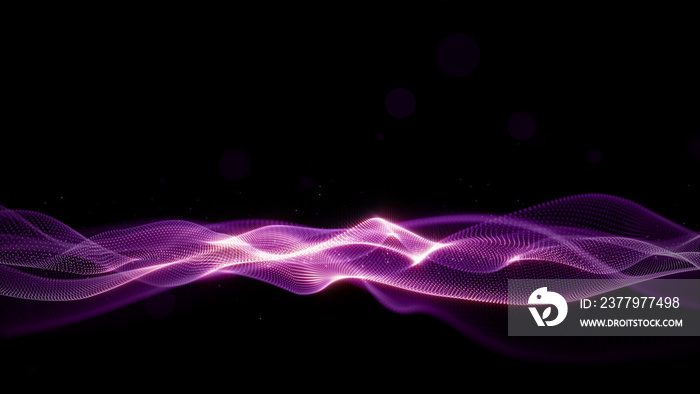 Purple particles wave flow digital abstract background. 3d rendering