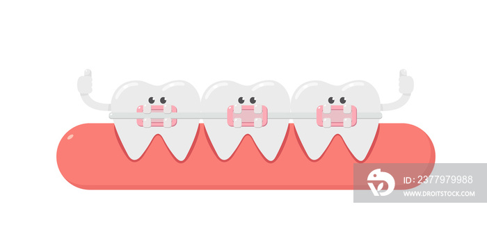 牙科卡通，牙齿和牙套。牙齿矫正。牙科护理。