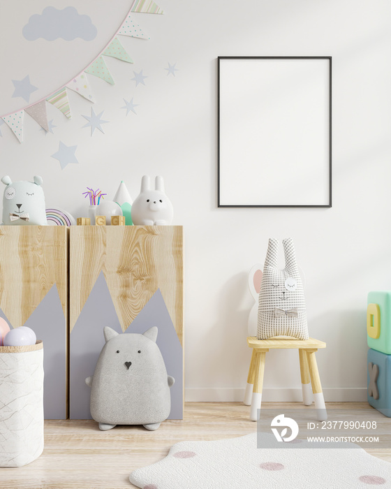 Mock up poster frame in children room,kids room,nursery mockup.