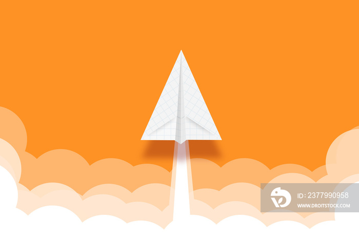 Paper Rocket or airplane launch. Concept of business start-up, boost or success.