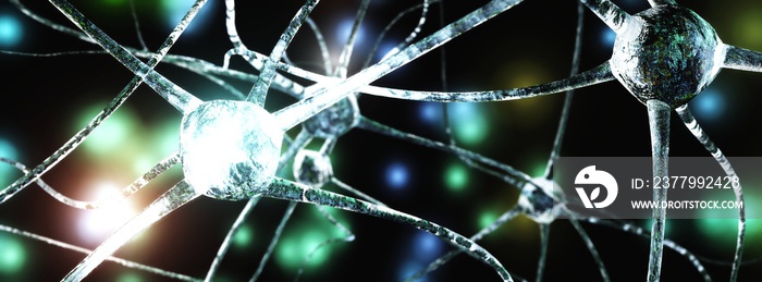 Neuron node, neural network, nerve node on a blurred background, 3d rendering