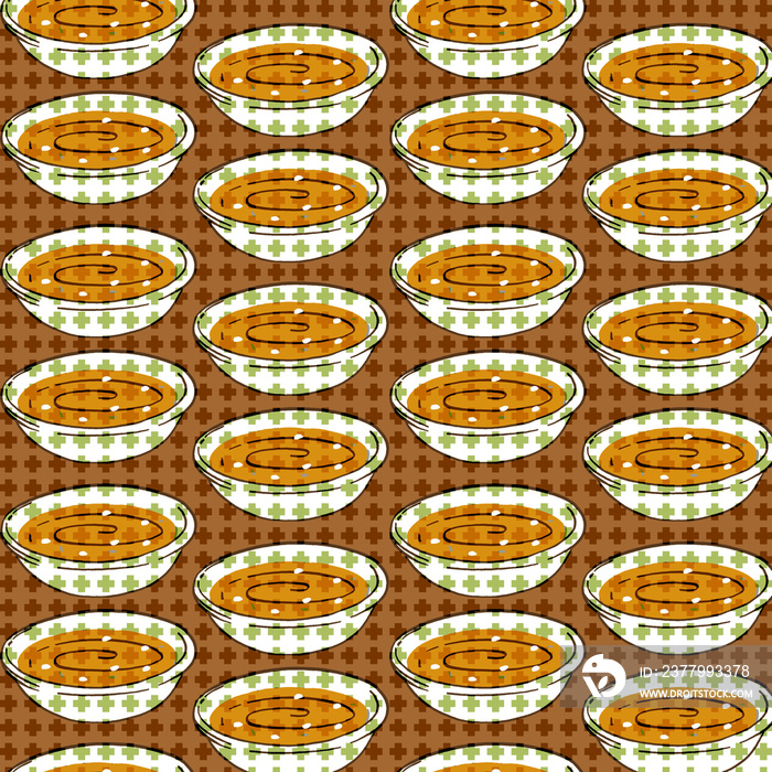 A polka dot African pattern made from bowls of soup