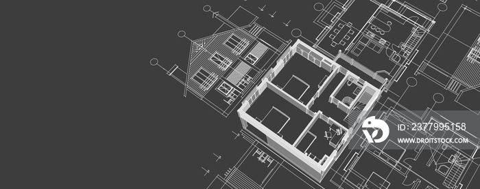 房屋建筑工程草图三维插图