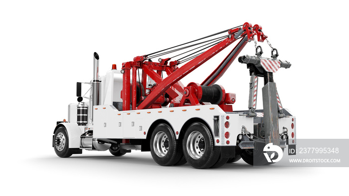 Wrecker Tow Truck 3D渲染在白色背景上隔离。侧视图。