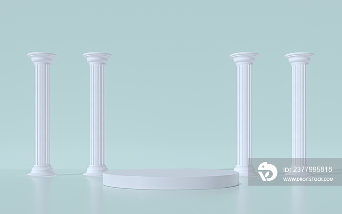 Podium pedestal with columns greek style. 3d rendering