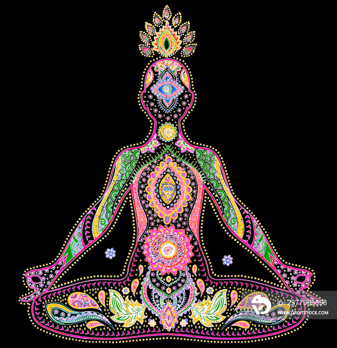 yoga lotus bouddha méditation posture dessin chakra coloré éveil œil