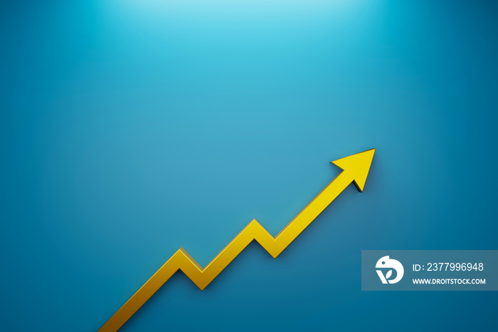 Arrow sign growth on blue background. Business development to success and growing growth concept. 3d