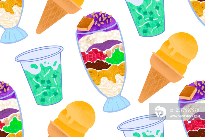 Filipino halo-halo, cheese sorbetes, and buko pandan illustrated pattern