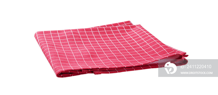 Red napkin top view isolated. Stack of dish towels on white