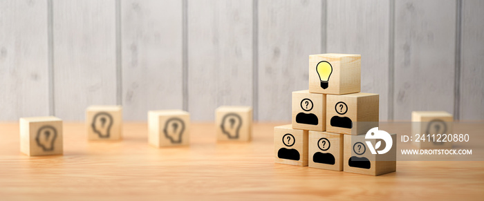 cubes showing a brainstorming session on concrete background