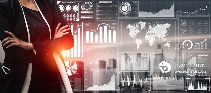 Data Analysis for Business and Finance Concept. Graphic interface showing future computer technology of profit analytic, online marketing research and information report for digital business strategy.