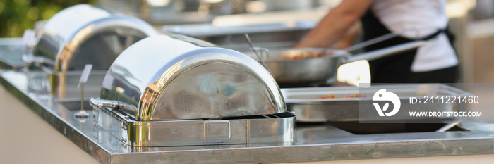 Catering during a pandemic. Masked chef restaurant