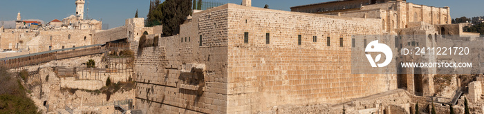 Large panoramic view of Western Wall. Jerusalem. Israel