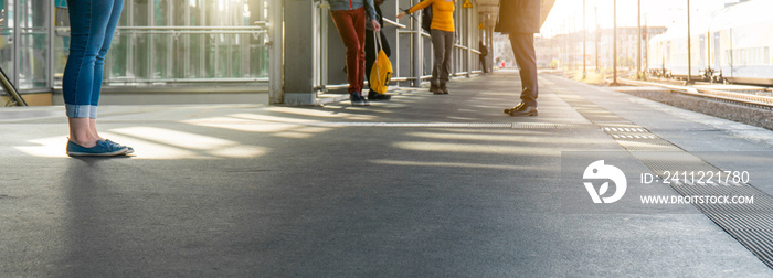 Blurred motion rush of crowed passenger platform train bus subway public station transport people tourist new normal social distancing safe travel wwear face mask protect from covid corona virus