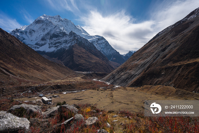 Samdo mountain peak in Manaslu circuit trekking route, Himalaya mountains range in Nepal