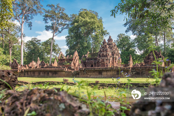 Banteay Srei temple Khmer architecture in siem reap .Banteay Srei is one of the most popular ancient temples in Siem Reap, Banteay Srei, known for its beautiful carvings on red sandstone Cambodia