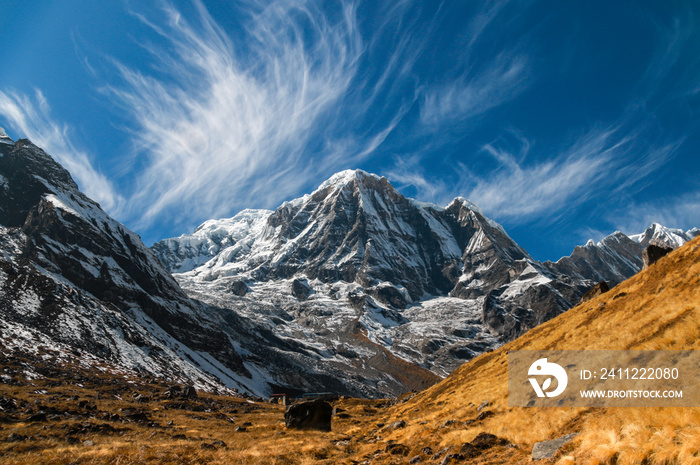 Annapurna Mountain in Nepal on a sunny afternoon