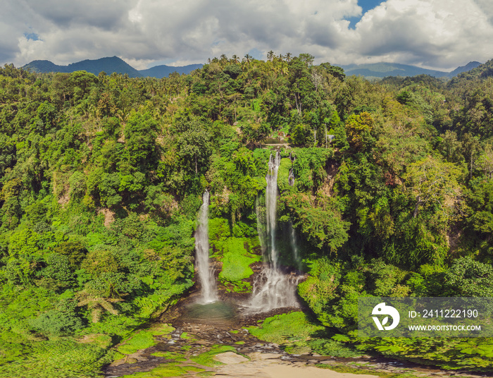 Beautiful tropical Sekumpul Waterfall in Bali, Indonesia