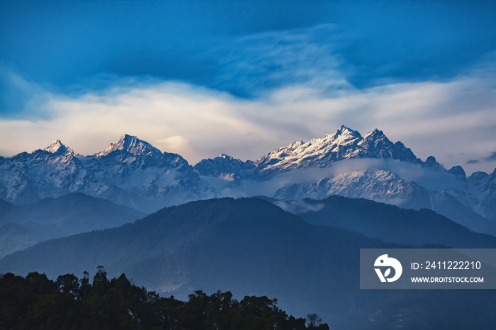 Kangchenjunga close up view from Pelling in Sikkim, India.