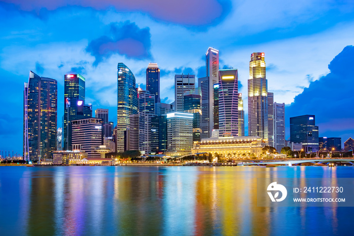 Singapore financial district skyline at Marina bay on twilight time, Singapore city, South east asia.