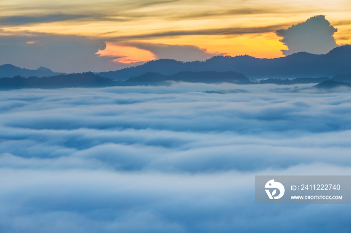 Khao Khai Nui, Sea of fog in the winter mornings at sunrise, New landmark to see beautiful scenery at Thailand.