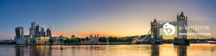 Tower Bridge panorama at sunrise in London