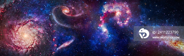 Billions of galaxies in the universe. Cosmic galaxy background with nebula, stardust and bright shining stars. Elements of this image furnished by NASA.