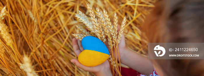 Child in a wheat field. In vyshyvanka, the concept of the Independence Day of Ukraine. Selective focus.