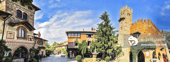 Grazzano Visconti borgo village panoramic view, Emilia Romagna, Italy